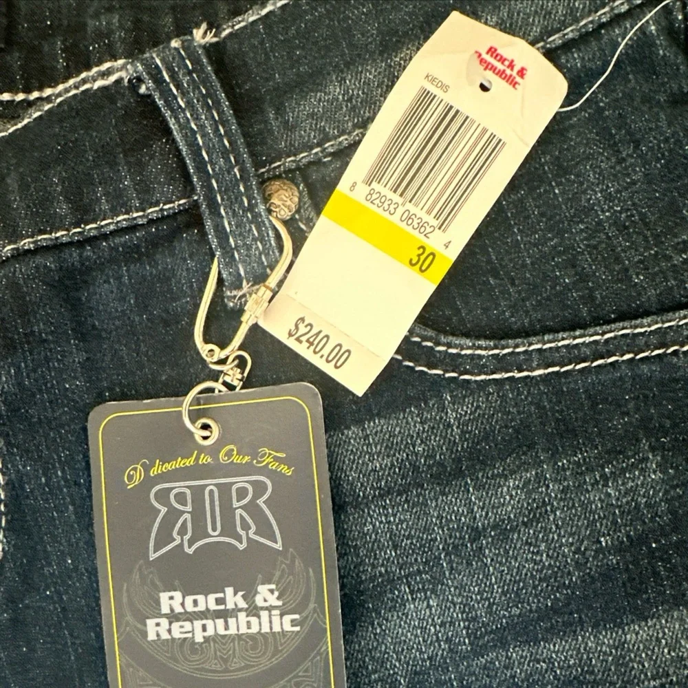 Rock & Republic Blue Jeans 30 X 32 Bootcut Kiedis 98% Cotton 2% Elastin NWT $240